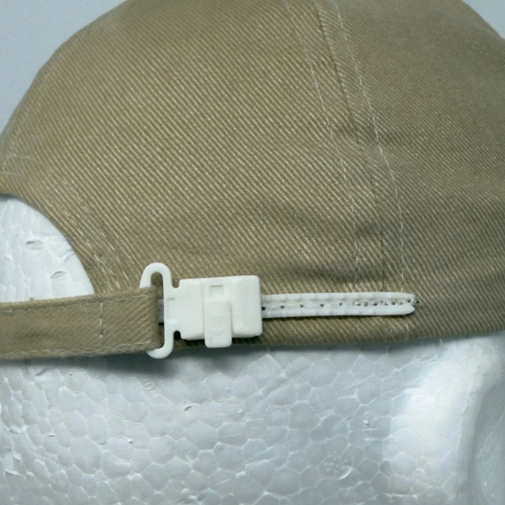 Vintage Nike Swoosh Hat Tan Khaki Made in Korea Adjustable Zip Strap Cap